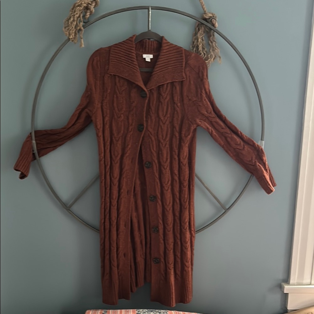 J. Jill Brown Cable Knit Cardigan Sweater